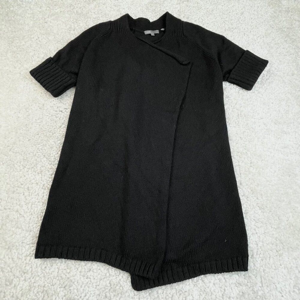 Vince Short Sleeve Open Drape Cardigan Wool Sweater Black